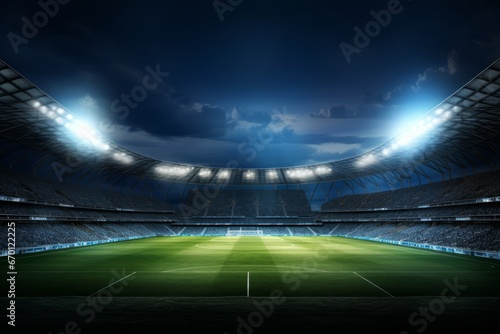 Soccer background on ground grass stadium football game sport competition event championship match artificial green grass lawn grassy field outdoors calm empty sports isolated night evening backdrop photo