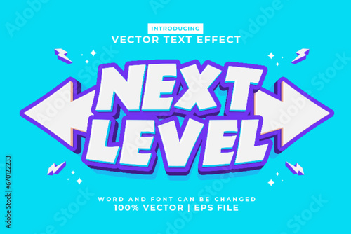 Editable text effect Next Level 3d cartoon template style premium vector