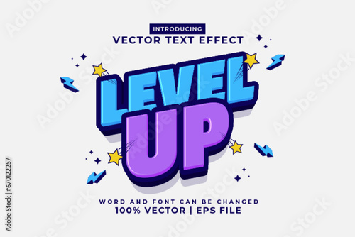 Editable text effect Level Up 3d cartoon template style premium vector