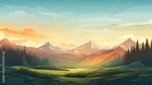 Low poly background landscape end of the day