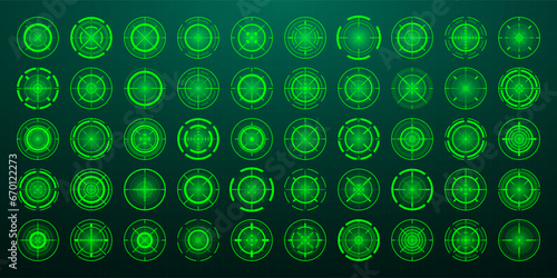 Crosshair, gun sight vector icons. Bullseye, black target or aim symbol. Military rifle scope, shooting mark sign. Targeting, aiming for a shot. Archery, hunting and sports shooting. Game UI element.