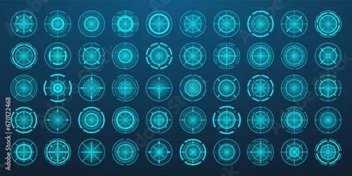 Crosshair, gun sight vector icons. Bullseye, black target or aim symbol. Military rifle scope, shooting mark sign. Targeting, aiming for a shot. Archery, hunting and sports shooting. Game UI element.