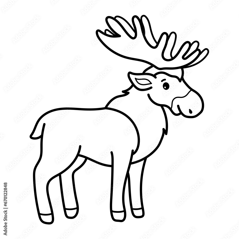 Fototapeta premium Moose. Coloring page, coloring book page. Black and white vector illustration.