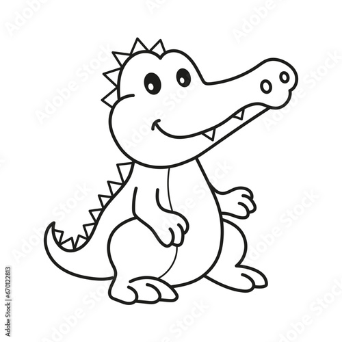 Crocodile. Coloring page  coloring book page. Black and white vector illustration.