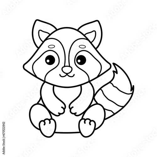 Raccoon. Coloring page  coloring book page. Black and white vector illustration.