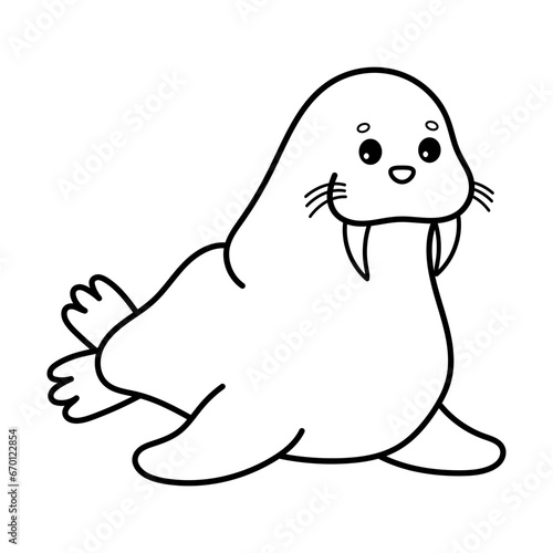 Walrus. Coloring page  coloring book page. Black and white vector illustration.