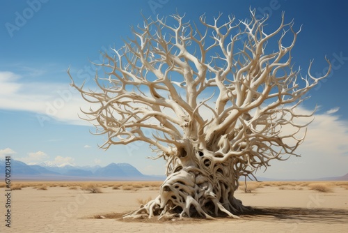 Old olive tree in the spaghetti western location of the Tabernas desert, Andalusia, Spain photo