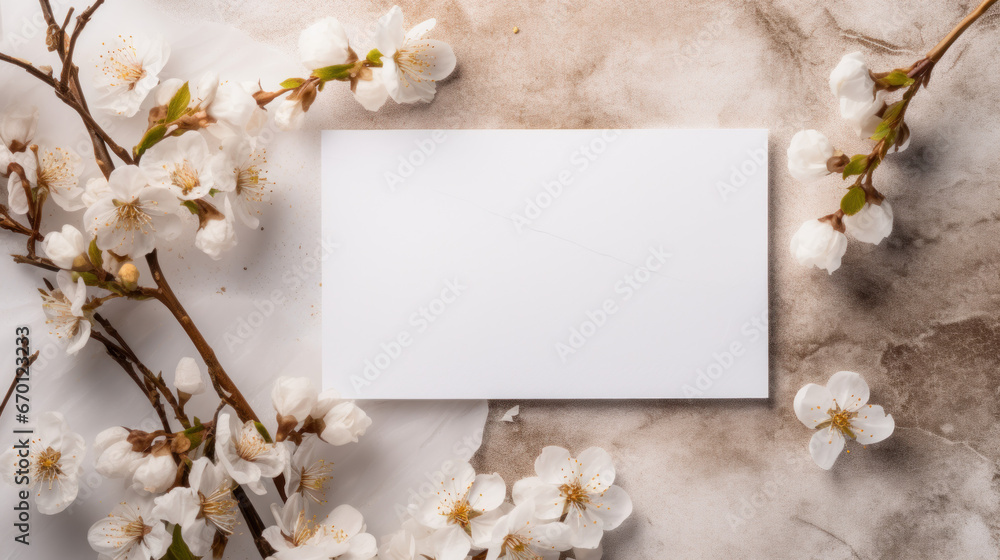 White Blank Greeting Card Mockup With Boho Floral Accents, Invitation Card With Flowers For Special Occasions On A Beige Background. Greeting Card Template Mock Up Background. Generative AI White Blank Greeting Card Mockup With Boho Floral Accents, Invitation Card With Flowers For Special Occasions On A Beige Background. Greeting Card Template Mock Up Background. Generative AI