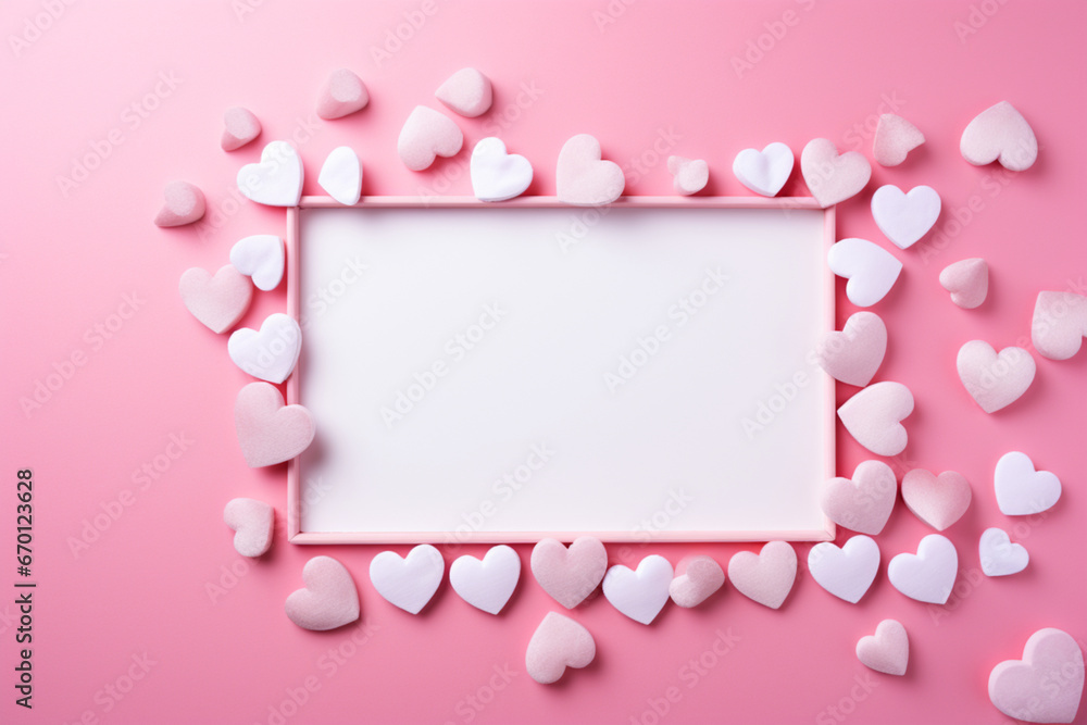 empty frame with pink background valintine concept