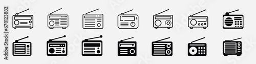 Radio icon, radio vector thin line icon, radio icon vector logo template, radio icon silhouette, Radio icon vector, vintage radio icon, Old retro Receiver waves, Radio icon simple vector design.