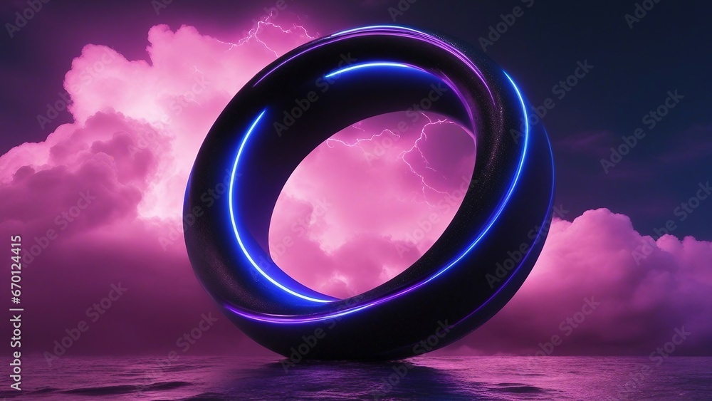 ring in the clouds A black sky with a blue and purple neon ring inside a stormy cloud ring in the clouds A black sky with a blue and purple neon ring inside a stormy cloud