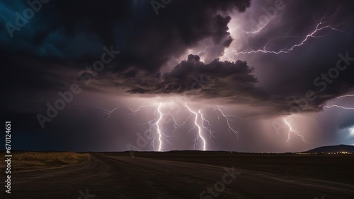 lightning in the mountains A dramatic scene of a storm clouds and lightning, creating a contrast of light and dark. 