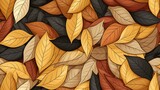 Um exuberante dossel de floresta preenche o quadro, com folhas de várias formas e tonalidades. A intricada rede de veias e cores revela os desenhos intricados da natureza.