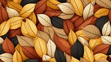 Um exuberante dossel de floresta preenche o quadro, com folhas de várias formas e tonalidades. A intricada rede de veias e cores revela os desenhos intricados da natureza.