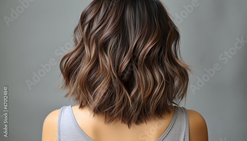 Fotografija Elegant brunette hair cascading in soft waves, highlighting rich shades of brown