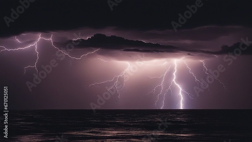lightning over the sea lightning storm over a black sea 