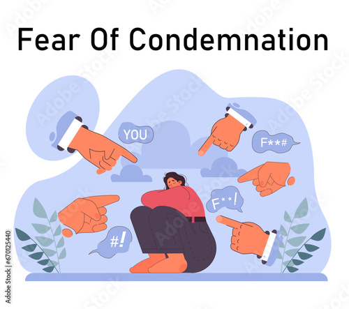Anxiety. Character mental health issues. Woman coping with psychological stress. Mental disorder emotional and physical symptom. Flat vector illustration