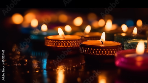 Happy Diwali background with beautiful oil lamps.