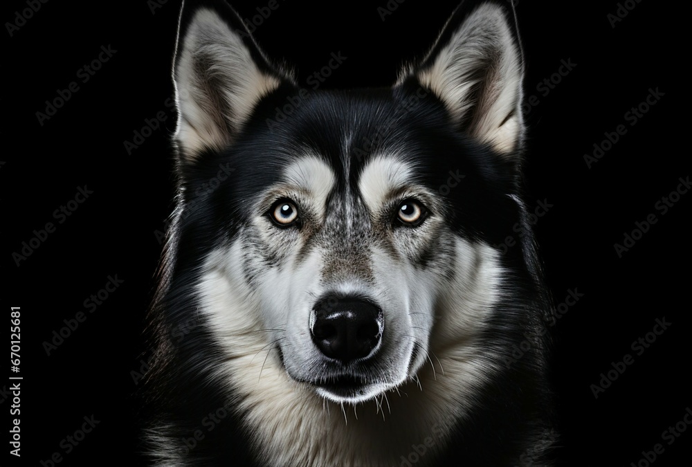 A dog's face close up on a black background A dog's face close up on a black background