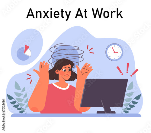 Anxiety. Character mental health issues. Woman coping with psychological stress. Mental disorder emotional and physical symptom. Flat vector illustration