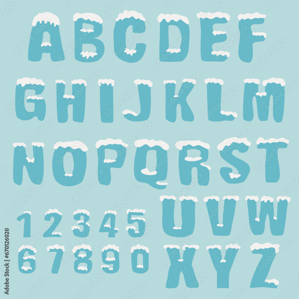 Ice Alphabet covered with snow letter line A-Z, 0-9 Ice Alphabet covered with snow letter line A-Z, 0-9
