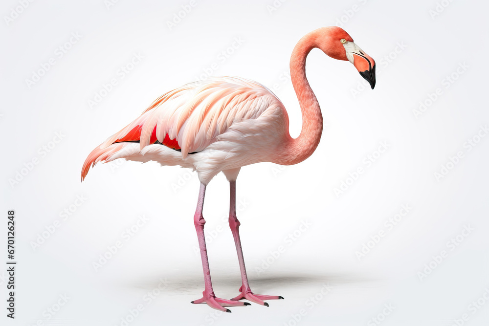 Graceful Balance: A Pink Flamingo's One-Legged Stand,pink flamingo,pink flamingo isolated on white