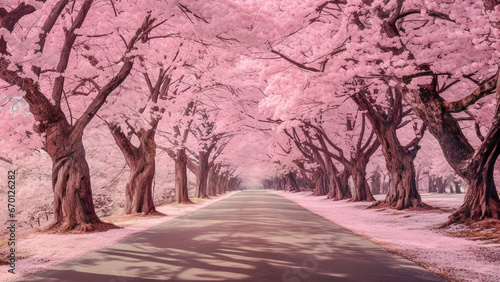 Foto 美しい桜並木通り