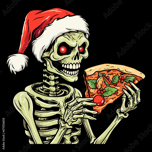 Skeleton eating pizza generative ai