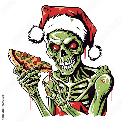 Skeleton eating pizza generative ai