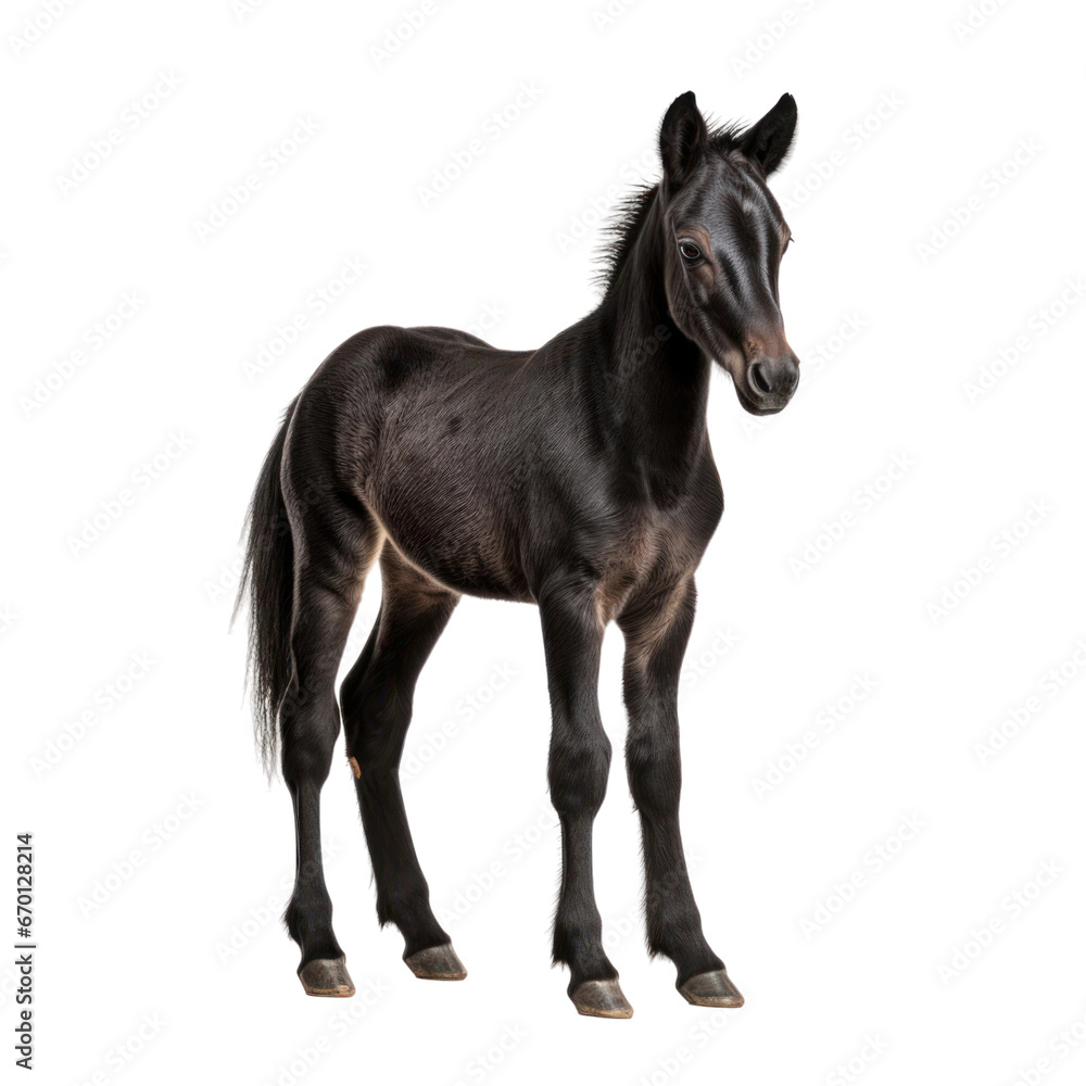 Cute foal isolated on transparent background. Farm animal png clip art element.