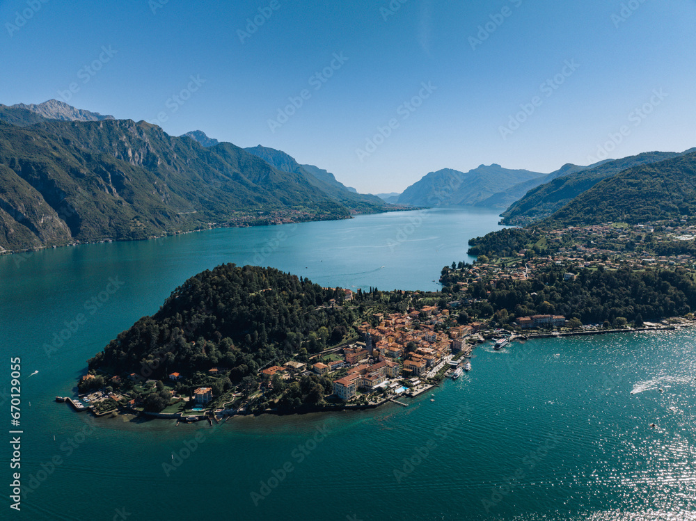 Aerial of Bellagio in Lake Como Italy