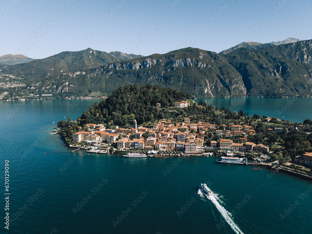Aerial of Bellagio in Lake Como Italy