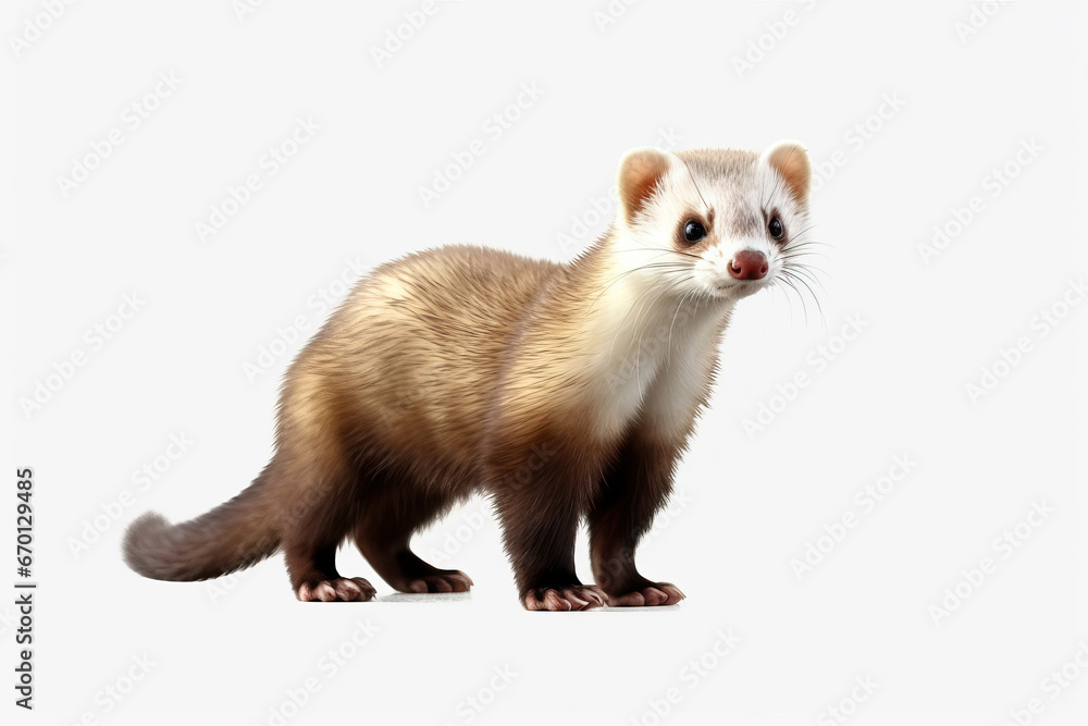 ferret on white background,Curious Explorer: A Ferret on Two Feet ferret on white background,Curious Explorer: A Ferret on Two Feet
