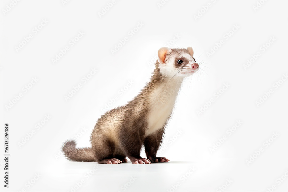 ferret on white background,Curious Explorer: A Ferret on Two Feet ferret on white background,Curious Explorer: A Ferret on Two Feet