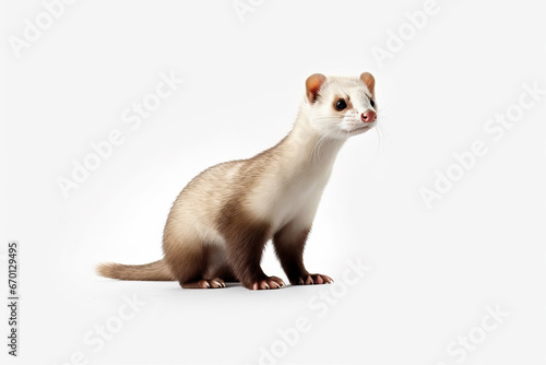 ferret on white background,Curious Explorer: A Ferret on Two Feet