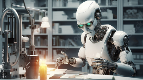 robot assistant helps a person in a laboratory, future concept