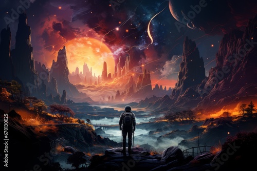 anime boy watching the beautiful planets digital art, painting, anime, art, Graphics, backgrounds