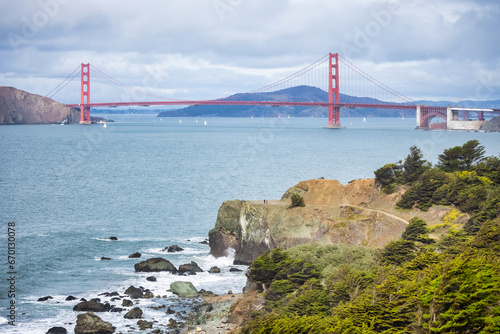 San Francisco, USA, View from Land's End to the Golden Gate Bridge. See the entire bridge clearly
