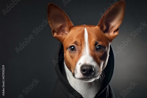 Brown and white dog in black hoodie © bojel