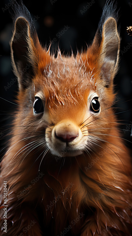 Obraz premium Curious Gaze: A Close-Up Portrait of a Red Squirrel,red squirrel in the forest
