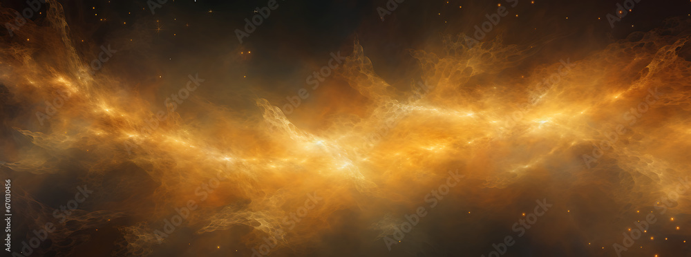 Cosmic Landscape with Golden Fire Flare Motion Effect and Grungy Texture