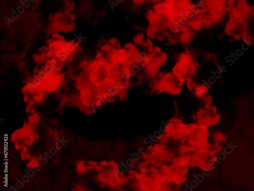 Red clouds 3D on dark background. Illustration drawn from tablet use for graphic background in abstract concept. 