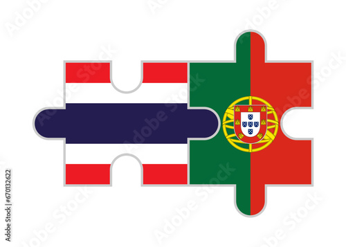 puzzle pieces of thailand and portugal flags. vector illustration isolated on white background