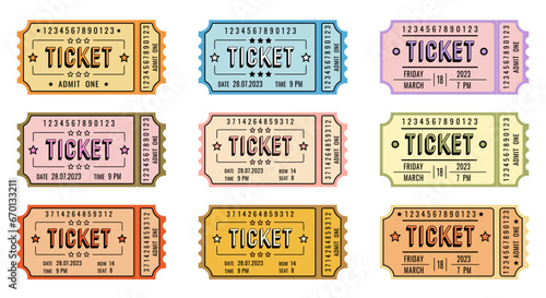 Set of colored tickets, templates, shapes, vector.