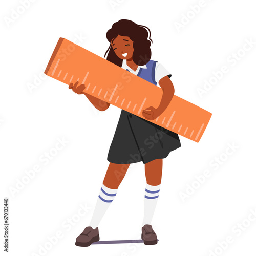 Cheerful Black Schoolgirl Wielding An Enormous Ruler, Symbolizing Her Enthusiasm For Learning And Her Readiness