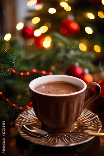 cup of hot chocolate with christmas decoration