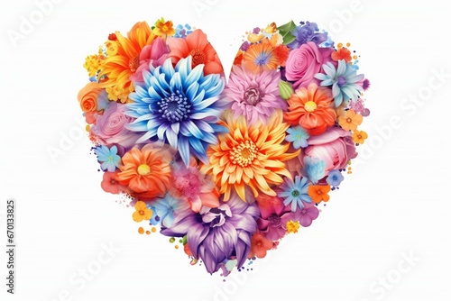 Colorful flower heart illustration perfect for Valentine's Day or weddings. Generative AI