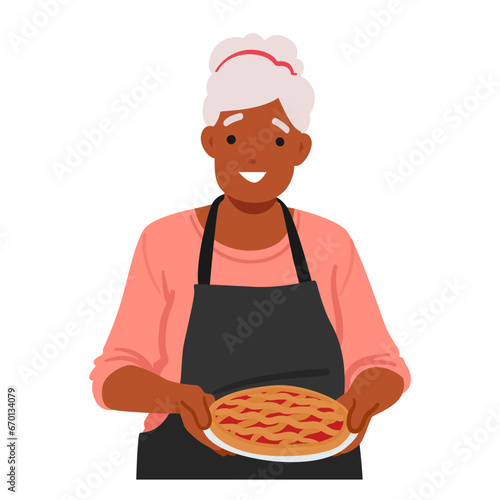 Granny Holds Freshly Baked Pie In Her Hands, Its Golden Crust And Aromatic Filling A Testament To Her Culinary Mastery