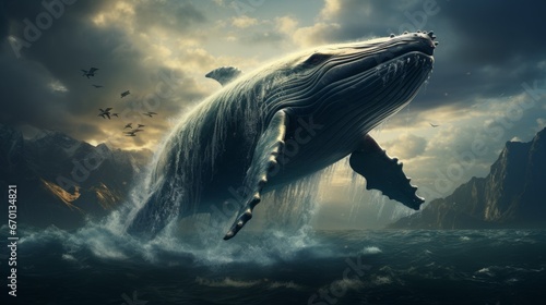 whale above the sea ai generated