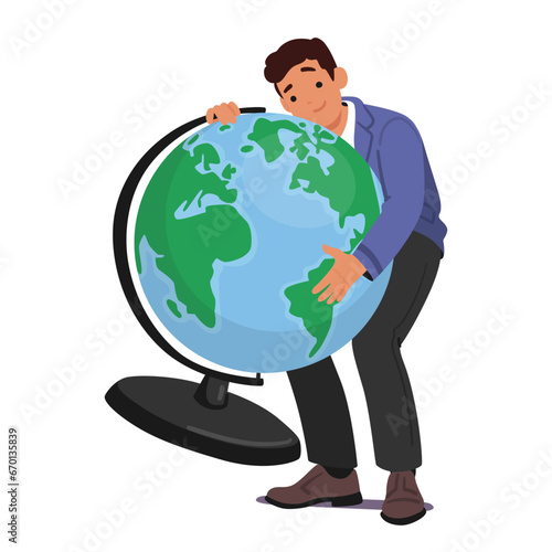 Schoolboy Stands Proudly, Embracing A Colossal Globe, His Curiosity And Aspirations Transcending Boundaries